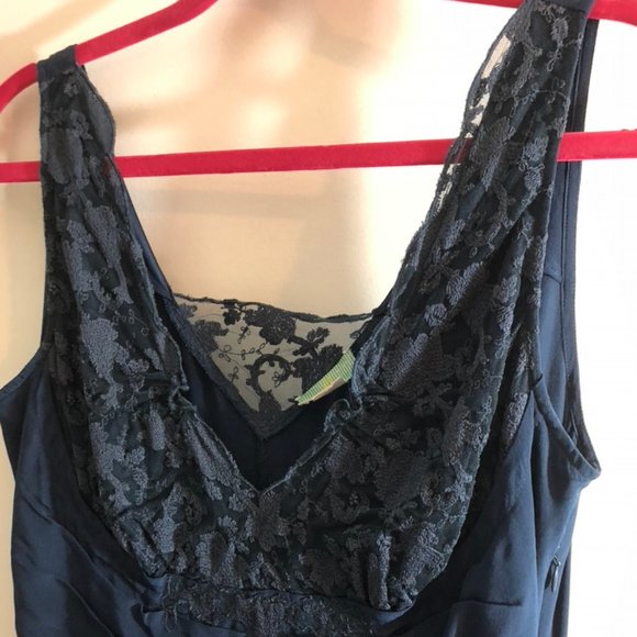 Indigo Sleveless Silk and Lace Dress size 14